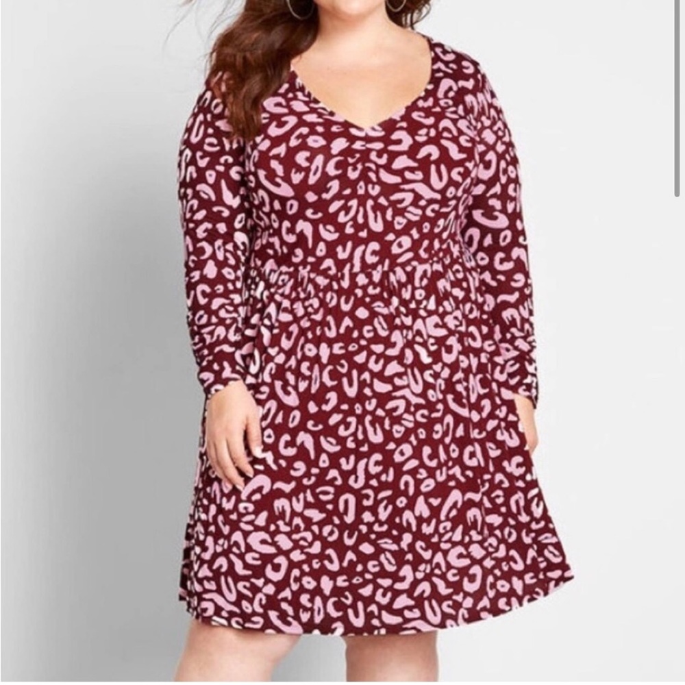 ModCloth pink leopard print v-neck dress, 3x